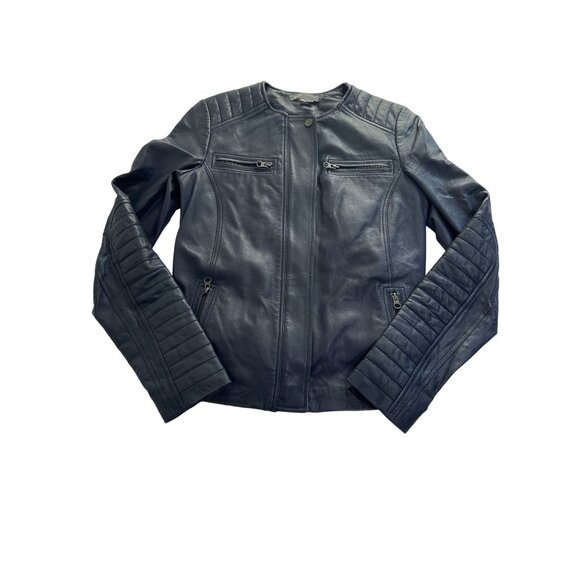 Vince Jackets & Blazers - Vince Leather Moto Jacket in Blue